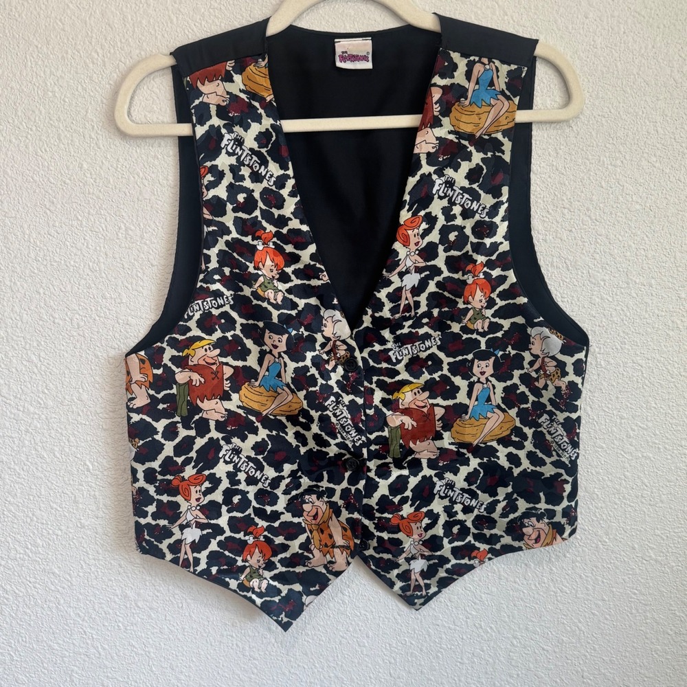 Vintage 1994 The‎ Flintstones Leopard Print Character Vest Womens Y2K Funky Boho